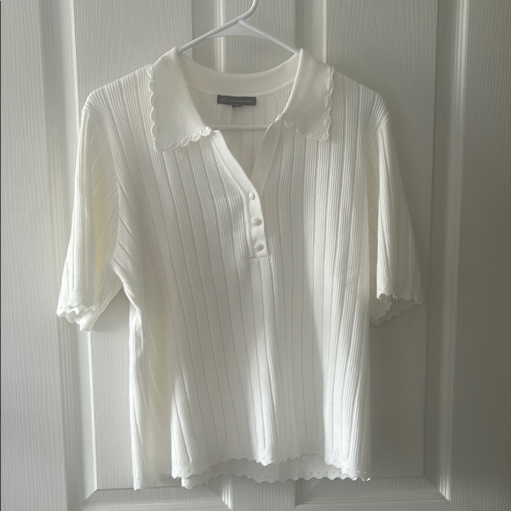 Adrianna Papell Cream Scalloped Button Down Shirt